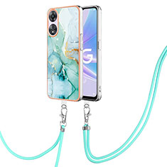 Silicone Candy Rubber Gel Fashionable Pattern Soft Case Cover with Lanyard Strap YB5 for Oppo A58 5G Green