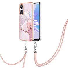 Silicone Candy Rubber Gel Fashionable Pattern Soft Case Cover with Lanyard Strap YB5 for Oppo A78 5G Clove Purple