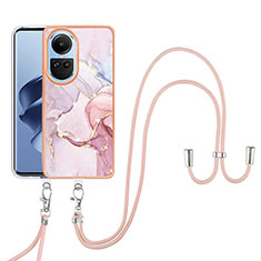 Silicone Candy Rubber Gel Fashionable Pattern Soft Case Cover with Lanyard Strap YB5 for Oppo Reno10 5G Pink