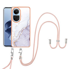 Silicone Candy Rubber Gel Fashionable Pattern Soft Case Cover with Lanyard Strap YB5 for Oppo Reno10 5G White