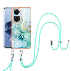 Silicone Candy Rubber Gel Fashionable Pattern Soft Case Cover with Lanyard Strap YB5 for Oppo Reno10 Pro 5G Green