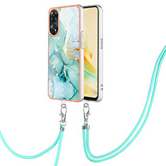 Silicone Candy Rubber Gel Fashionable Pattern Soft Case Cover with Lanyard Strap YB5 for Oppo Reno8 T 4G Green