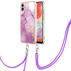 Silicone Candy Rubber Gel Fashionable Pattern Soft Case Cover with Lanyard Strap YB5 for Samsung Galaxy A04 4G Clove Purple