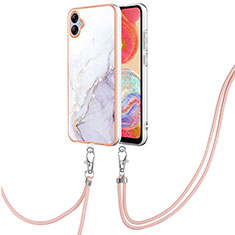 Silicone Candy Rubber Gel Fashionable Pattern Soft Case Cover with Lanyard Strap YB5 for Samsung Galaxy A04 4G White