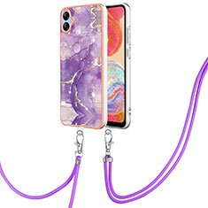 Silicone Candy Rubber Gel Fashionable Pattern Soft Case Cover with Lanyard Strap YB5 for Samsung Galaxy A04E Purple