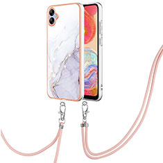 Silicone Candy Rubber Gel Fashionable Pattern Soft Case Cover with Lanyard Strap YB5 for Samsung Galaxy A04E White
