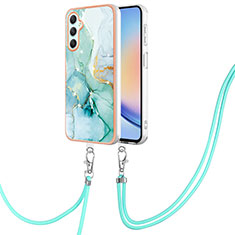 Silicone Candy Rubber Gel Fashionable Pattern Soft Case Cover with Lanyard Strap YB5 for Samsung Galaxy A24 4G Green