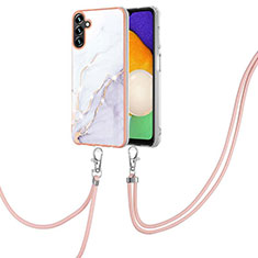 Silicone Candy Rubber Gel Fashionable Pattern Soft Case Cover with Lanyard Strap YB5 for Samsung Galaxy A34 5G White