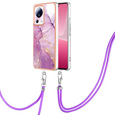 Silicone Candy Rubber Gel Fashionable Pattern Soft Case Cover with Lanyard Strap YB5 for Xiaomi Civi 2 5G Clove Purple