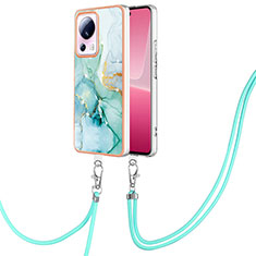 Silicone Candy Rubber Gel Fashionable Pattern Soft Case Cover with Lanyard Strap YB5 for Xiaomi Civi 2 5G Green