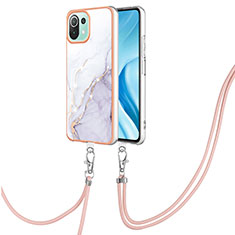 Silicone Candy Rubber Gel Fashionable Pattern Soft Case Cover with Lanyard Strap YB5 for Xiaomi Mi 11 Lite 4G White