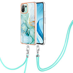 Silicone Candy Rubber Gel Fashionable Pattern Soft Case Cover with Lanyard Strap YB5 for Xiaomi Mi 11 Lite 5G Green