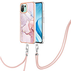 Silicone Candy Rubber Gel Fashionable Pattern Soft Case Cover with Lanyard Strap YB5 for Xiaomi Mi 11 Lite 5G NE Pink