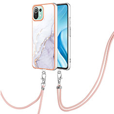 Silicone Candy Rubber Gel Fashionable Pattern Soft Case Cover with Lanyard Strap YB5 for Xiaomi Mi 11 Lite 5G NE White
