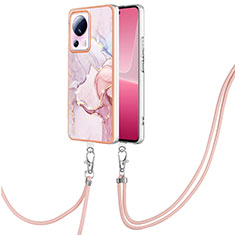 Silicone Candy Rubber Gel Fashionable Pattern Soft Case Cover with Lanyard Strap YB5 for Xiaomi Mi 12 Lite NE 5G Pink