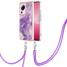 Silicone Candy Rubber Gel Fashionable Pattern Soft Case Cover with Lanyard Strap YB5 for Xiaomi Mi 12 Lite NE 5G Purple