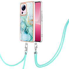 Silicone Candy Rubber Gel Fashionable Pattern Soft Case Cover with Lanyard Strap YB5 for Xiaomi Mi 13 Lite 5G Green