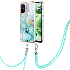 Silicone Candy Rubber Gel Fashionable Pattern Soft Case Cover with Lanyard Strap YB5 for Xiaomi Poco C55 Green