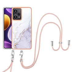 Silicone Candy Rubber Gel Fashionable Pattern Soft Case Cover with Lanyard Strap YB5 for Xiaomi Poco F5 5G White