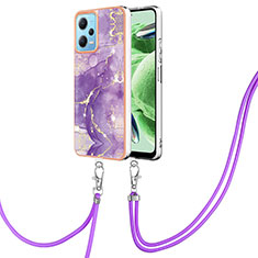 Silicone Candy Rubber Gel Fashionable Pattern Soft Case Cover with Lanyard Strap YB5 for Xiaomi Poco X5 5G Purple