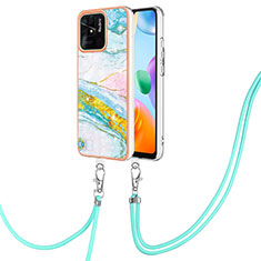 Silicone Candy Rubber Gel Fashionable Pattern Soft Case Cover with Lanyard Strap YB5 for Xiaomi Redmi 10 India Colorful