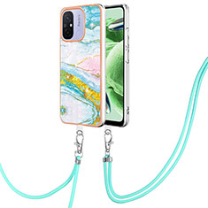 Silicone Candy Rubber Gel Fashionable Pattern Soft Case Cover with Lanyard Strap YB5 for Xiaomi Redmi 11A 4G Colorful