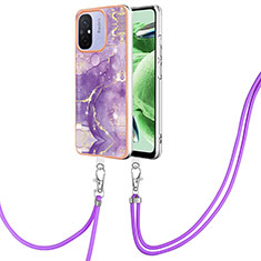 Silicone Candy Rubber Gel Fashionable Pattern Soft Case Cover with Lanyard Strap YB5 for Xiaomi Redmi 11A 4G Purple