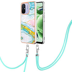 Silicone Candy Rubber Gel Fashionable Pattern Soft Case Cover with Lanyard Strap YB5 for Xiaomi Redmi 12C 4G Colorful