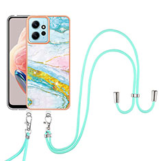 Silicone Candy Rubber Gel Fashionable Pattern Soft Case Cover with Lanyard Strap YB5 for Xiaomi Redmi Note 12 4G Colorful