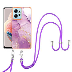 Silicone Candy Rubber Gel Fashionable Pattern Soft Case Cover with Lanyard Strap YB5 for Xiaomi Redmi Note 12 4G Purple