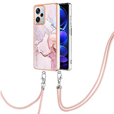 Silicone Candy Rubber Gel Fashionable Pattern Soft Case Cover with Lanyard Strap YB5 for Xiaomi Redmi Note 12 Explorer Pink