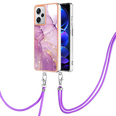 Silicone Candy Rubber Gel Fashionable Pattern Soft Case Cover with Lanyard Strap YB5 for Xiaomi Redmi Note 12 Pro+ Plus 5G Clove Purple