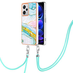 Silicone Candy Rubber Gel Fashionable Pattern Soft Case Cover with Lanyard Strap YB5 for Xiaomi Redmi Note 12 Pro+ Plus 5G Colorful