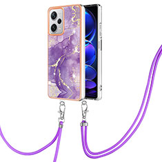 Silicone Candy Rubber Gel Fashionable Pattern Soft Case Cover with Lanyard Strap YB5 for Xiaomi Redmi Note 12 Pro+ Plus 5G Purple