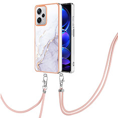 Silicone Candy Rubber Gel Fashionable Pattern Soft Case Cover with Lanyard Strap YB5 for Xiaomi Redmi Note 12 Pro+ Plus 5G White