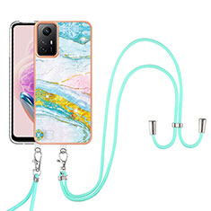 Silicone Candy Rubber Gel Fashionable Pattern Soft Case Cover with Lanyard Strap YB5 for Xiaomi Redmi Note 12S Colorful