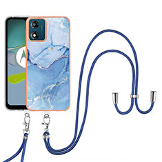 Silicone Candy Rubber Gel Fashionable Pattern Soft Case Cover with Lanyard Strap YB7 for Motorola Moto E13 Blue