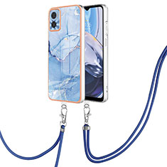 Silicone Candy Rubber Gel Fashionable Pattern Soft Case Cover with Lanyard Strap YB7 for Motorola Moto E22 Blue