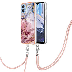 Silicone Candy Rubber Gel Fashionable Pattern Soft Case Cover with Lanyard Strap YB7 for Motorola Moto E22 Mixed