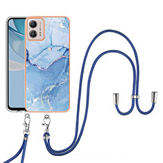 Silicone Candy Rubber Gel Fashionable Pattern Soft Case Cover with Lanyard Strap YB7 for Motorola Moto G53y 5G Blue