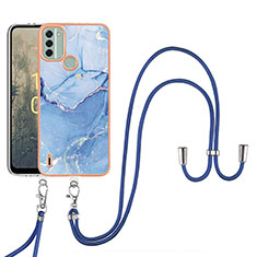 Silicone Candy Rubber Gel Fashionable Pattern Soft Case Cover with Lanyard Strap YB7 for Nokia C31 Blue