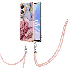 Silicone Candy Rubber Gel Fashionable Pattern Soft Case Cover with Lanyard Strap YB7 for Oppo A58 5G Clove Purple