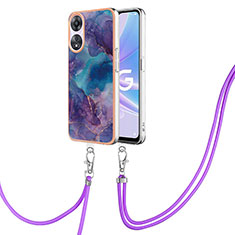 Silicone Candy Rubber Gel Fashionable Pattern Soft Case Cover with Lanyard Strap YB7 for Oppo A58 5G Purple