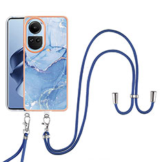 Silicone Candy Rubber Gel Fashionable Pattern Soft Case Cover with Lanyard Strap YB7 for Oppo Reno10 Pro 5G Blue