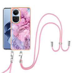 Silicone Candy Rubber Gel Fashionable Pattern Soft Case Cover with Lanyard Strap YB7 for Oppo Reno10 Pro 5G Pink
