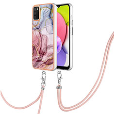 Silicone Candy Rubber Gel Fashionable Pattern Soft Case Cover with Lanyard Strap YB7 for Samsung Galaxy A03s Mixed