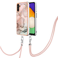 Silicone Candy Rubber Gel Fashionable Pattern Soft Case Cover with Lanyard Strap YB7 for Samsung Galaxy A04s Pink