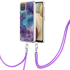 Silicone Candy Rubber Gel Fashionable Pattern Soft Case Cover with Lanyard Strap YB7 for Samsung Galaxy A12 Nacho Purple