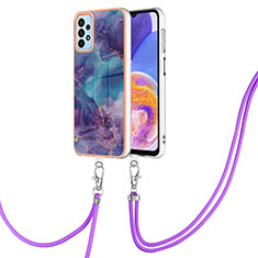 Silicone Candy Rubber Gel Fashionable Pattern Soft Case Cover with Lanyard Strap YB7 for Samsung Galaxy A13 4G Purple