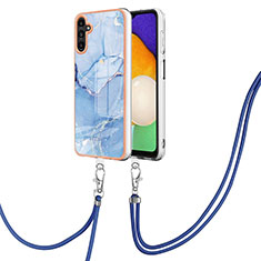 Silicone Candy Rubber Gel Fashionable Pattern Soft Case Cover with Lanyard Strap YB7 for Samsung Galaxy A13 5G Blue